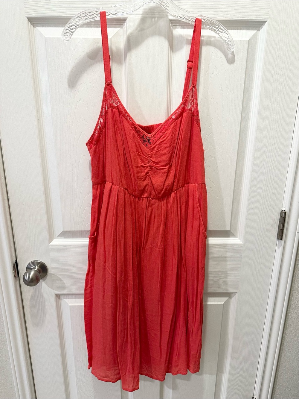 Torrid 1X Lace Inset Coral Challis Mini Dress